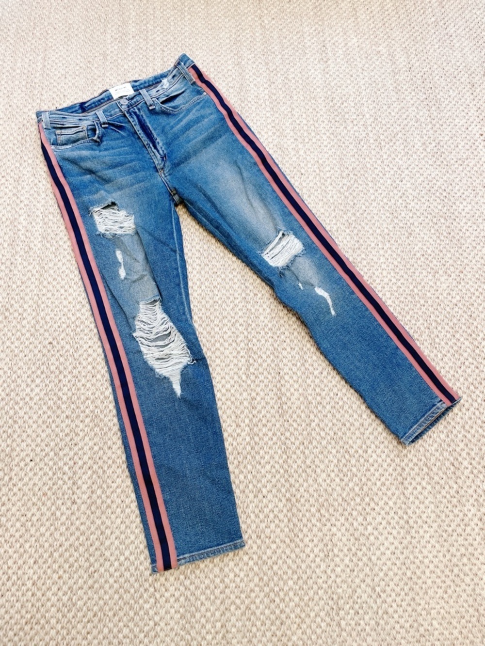 McGuire Distressed  "Damn Fine" Stripe Down The Side Legs Crop Jeans Sz:29